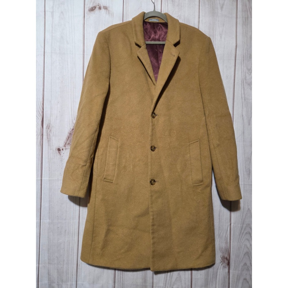 Michael Kors Mens 40L Wool Cashmere Blend Overcoat Tan Car Coat Long Jacket